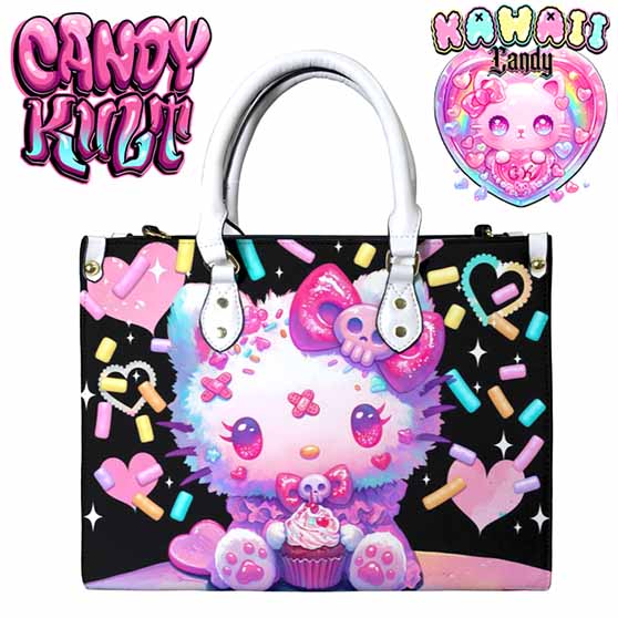 Pastel Purrfection Black Kawaii Candy White PU Leather Crossbody Handbag Candy Kult Bag Crossbody handbag Candy Cult - Candy Kult Land - Wishbone - Boo Kitty - Panku - Frosti - Toxic Kitten - Hex - Heart - Cult Candy - Ca
