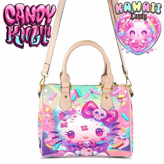 Pastel Purrfection Kawaii Candy Beige Boston Crossbody Handbag Candy Kult Bag Crossbody handbag Candy Cult - Candy Kult Land - Wishbone - Boo Kitty - Panku - Frosti - Toxic Kitten - Hex - Heart - Cult Candy - Ca