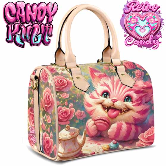 Rose Garden Tea Party Retro Candy Beige Boston Crossbody Handbag Candy Kult Alice In Wonderland Bag Cheshire Cat Candy Cult - Candy Kult Land - Wishbone - Boo Kitty - Panku - Frosti - Toxic Kitten - Hex - Heart - Cult Candy - Ca