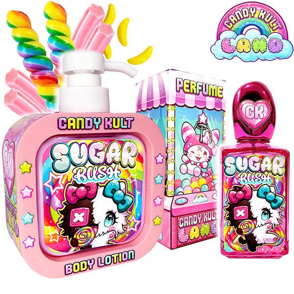 Sugar Rush Candy Kult Land Perfume & Body Lotion Pack Candy Kult Candy musk Toxic Kitten Candy Cult - Candy Kult Land - Wishbone - Boo Kitty - Panku - Frosti - Toxic Kitten - Hex - Heart - Cult Candy - Ca