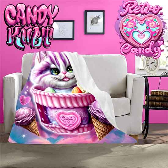 Cheshire Cat Ice Cream Dream Retro Candy Micro Fleece Blanket - Candy Kult - Candy Cult - Candy Kult Land - Wishbone - Boo Kitty - Panku - Frosti - Toxic Kitten - Hex-Heart - Cult Candy - Cake High Heels - [product_vendor}