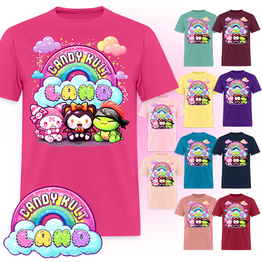 Wishbone Boo & Panku Candy Kult Land Logo COLOUR Men's / Unisex Classic T-Shirt - Candy Kult - Candy Cult - Candy Kult Land - Wishbone - Boo Kitty - Panku - Frosti - Toxic Kitten - Hex-Heart - Cult Candy - Cake High Heels - [product_vendor}