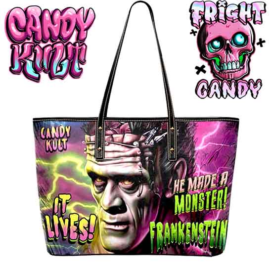 Frankenstein Fright Candy Large Tote Bag - Candy Kult - Candy Cult - Candy Kult Land - Wishbone - Boo Kitty - Panku - Frosti - Toxic Kitten - Hex-Heart - Cult Candy - Cake High Heels - [product_vendor}