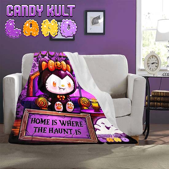 Boo Kitty Home Is Where The Haunt Is Candy Kult Land Micro Fleece Blanket - Candy Kult - Candy Cult - Candy Kult Land - Wishbone - Boo Kitty - Panku - Frosti - Toxic Kitten - Hex-Heart - Cult Candy - Cake High Heels - [product_vendor}