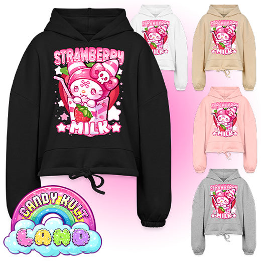Wishbone Strawberry Milk - Candy Kult Land Women’s Cropped Hoodie