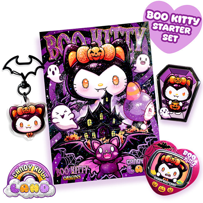 Boo Kitty Starter Set ✦ Poster, Mirror, Pin + Keychain Bundle