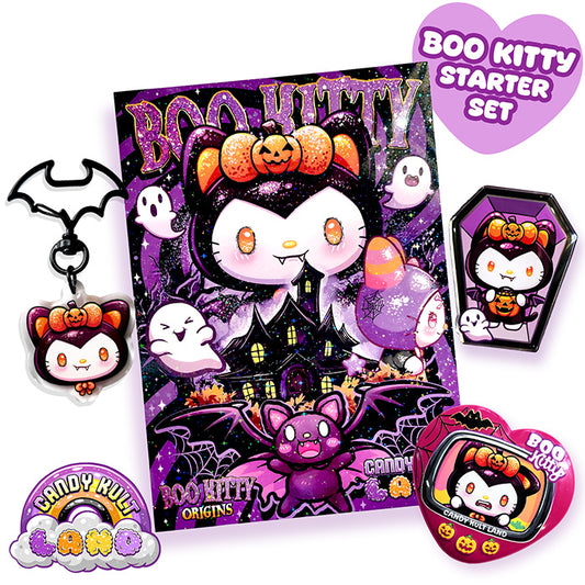 Boo Kitty Starter Set ✦ Poster, Mirror, Pin + Keychain Bundle