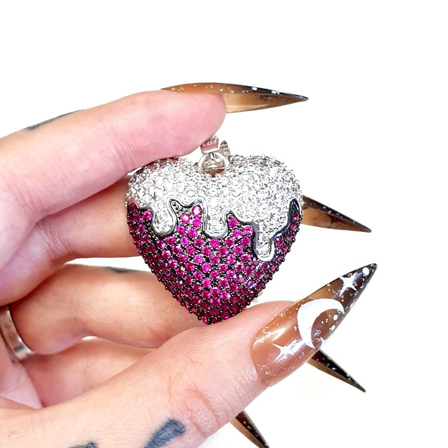 Dripping Ice Heart Platinum Necklace - Candy Kult - Candy Cult - Candy Kult Land - Wishbone - Boo Kitty - Panku - Frosti - Toxic Kitten - Hex-Heart - Cult Candy - Cake High Heels - [product_vendor}