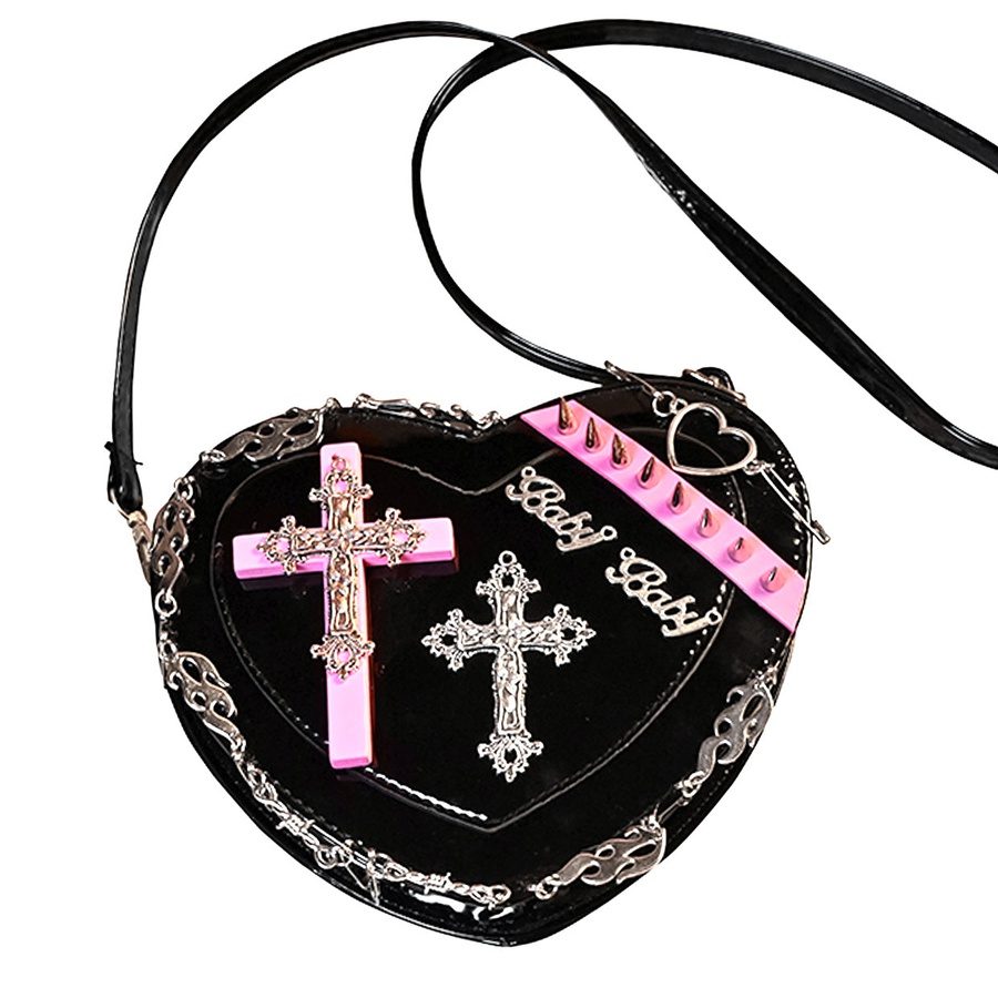 Candy Heart Shaped Crossbody Bag/ Valentines Gift/ Goth Bag/ 90s Fashion Custom