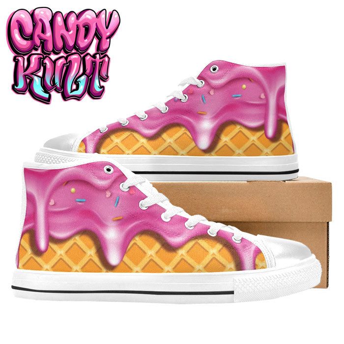 Strawberry Ice Cream White Women's High Top Canvas Shoes - Candy Kult - Candy Cult - Candy Kult Land - Wishbone - Boo Kitty - Panku - Frosti - Toxic Kitten - Hex-Heart - Cult Candy - Cake High Heels - [product_vendor}