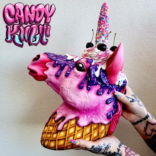 Strawberry Bubble Gum Ice Cream Unicorn Sculpture Candy Kult Ice Cream Unicorns Candy Cult - Candy Kult Land - Wishbone - Boo Kitty - Panku - Frosti - Toxic Kitten - Hex - Heart - Cult Candy - Ca