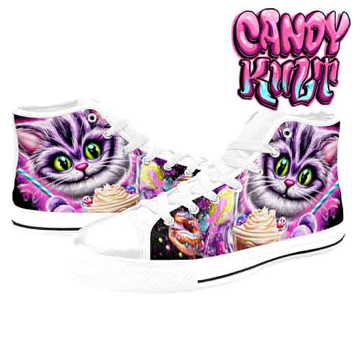Cheshire Cat Tea Party White Women's High Top Canvas Shoes - Candy Kult - Candy Cult - Candy Kult Land - Wishbone - Boo Kitty - Panku - Frosti - Toxic Kitten - Hex-Heart - Cult Candy - Cake High Heels - [product_vendor}