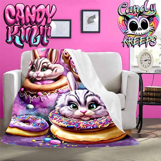 Sugar & Fizz The Donut Bunnies Candy Kreeps Micro Fleece Blanket - Candy Kult - Candy Cult - Candy Kult Land - Wishbone - Boo Kitty - Panku - Frosti - Toxic Kitten - Hex-Heart - Cult Candy - Cake High Heels - [product_vendor}