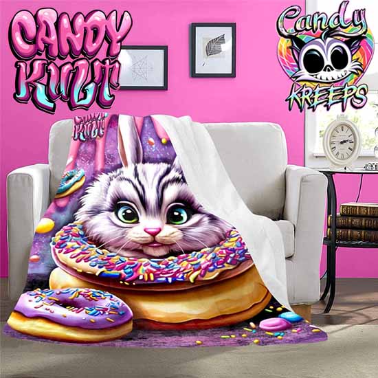 Fizz The Donut Bunny Candy Kreeps Micro Fleece Blanket - Candy Kult - Candy Cult - Candy Kult Land - Wishbone - Boo Kitty - Panku - Frosti - Toxic Kitten - Hex-Heart - Cult Candy - Cake High Heels - [product_vendor}