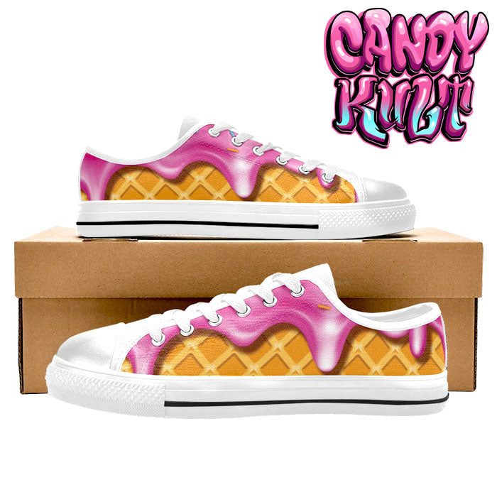 Strawberry Ice Cream White Women's Low Canvas Shoes - Candy Kult - Candy Cult - Candy Kult Land - Wishbone - Boo Kitty - Panku - Frosti - Toxic Kitten - Hex-Heart - Cult Candy - Cake High Heels - [product_vendor}