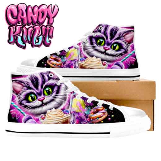 Cheshire Cat Tea Party White Men’s High Top Canvas Shoes - Candy Kult - Candy Cult - Candy Kult Land - Wishbone - Boo Kitty - Panku - Frosti - Toxic Kitten - Hex-Heart - Cult Candy - Cake High Heels - [product_vendor}