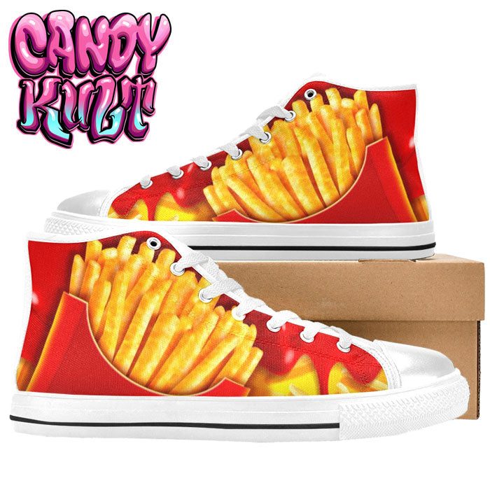Want Fries With That? White Women's High Top Canvas Shoes - Candy Kult - Candy Cult - Candy Kult Land - Wishbone - Boo Kitty - Panku - Frosti - Toxic Kitten - Hex-Heart - Cult Candy - Cake High Heels - [product_vendor}