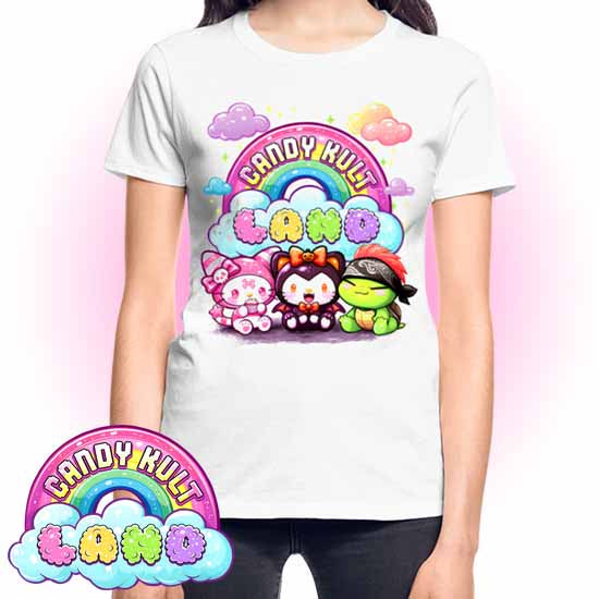 Wishbone Boo & Panku -Candy Kult Land Logo REGULAR FIT Ladies T-Shirt - Candy Kult - Candy Cult - Candy Kult Land - Wishbone - Boo Kitty - Panku - Frosti - Toxic Kitten - Hex-Heart - Cult Candy - Cake High Heels - [product_vendor}