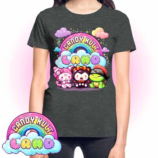 Wishbone Boo & Panku -Candy Kult Land Logo REGULAR FIT Ladies T-Shirt - Candy Kult - Candy Cult - Candy Kult Land - Wishbone - Boo Kitty - Panku - Frosti - Toxic Kitten - Hex-Heart - Cult Candy - Cake High Heels - [product_vendor}