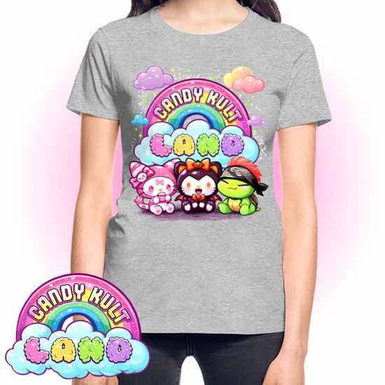 Wishbone Boo & Panku -Candy Kult Land Logo REGULAR FIT Ladies T-Shirt - Candy Kult - Candy Cult - Candy Kult Land - Wishbone - Boo Kitty - Panku - Frosti - Toxic Kitten - Hex-Heart - Cult Candy - Cake High Heels - [product_vendor}