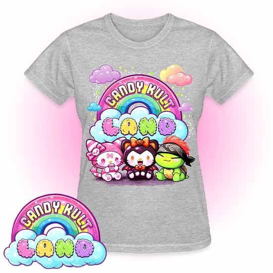 Wishbone Boo & Panku -Candy Kult Land Logo REGULAR FIT Ladies T-Shirt - Candy Kult - Candy Cult - Candy Kult Land - Wishbone - Boo Kitty - Panku - Frosti - Toxic Kitten - Hex-Heart - Cult Candy - Cake High Heels - [product_vendor}