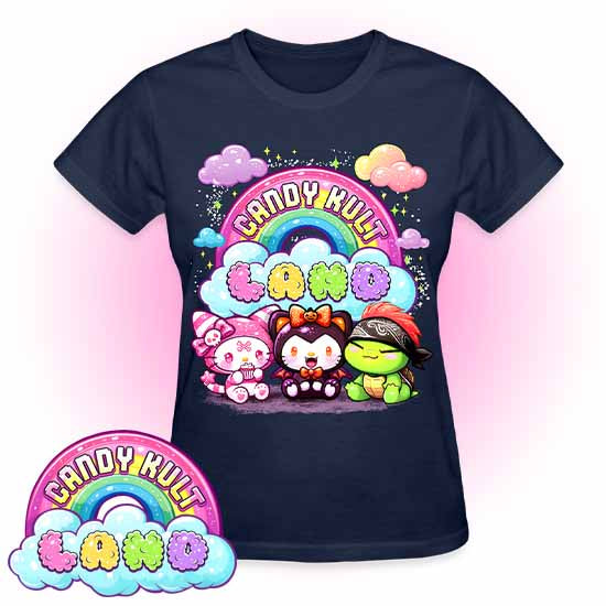 Wishbone Boo & Panku -Candy Kult Land Logo REGULAR FIT Ladies T-Shirt - Candy Kult - Candy Cult - Candy Kult Land - Wishbone - Boo Kitty - Panku - Frosti - Toxic Kitten - Hex-Heart - Cult Candy - Cake High Heels - [product_vendor}