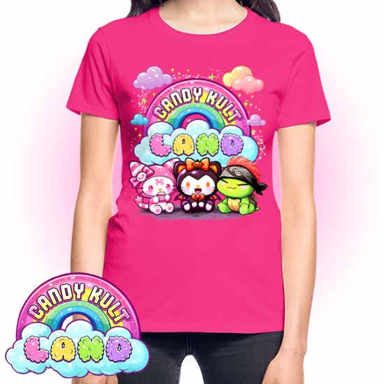 Wishbone Boo & Panku -Candy Kult Land Logo REGULAR FIT Ladies T-Shirt - Candy Kult - Candy Cult - Candy Kult Land - Wishbone - Boo Kitty - Panku - Frosti - Toxic Kitten - Hex-Heart - Cult Candy - Cake High Heels - [product_vendor}