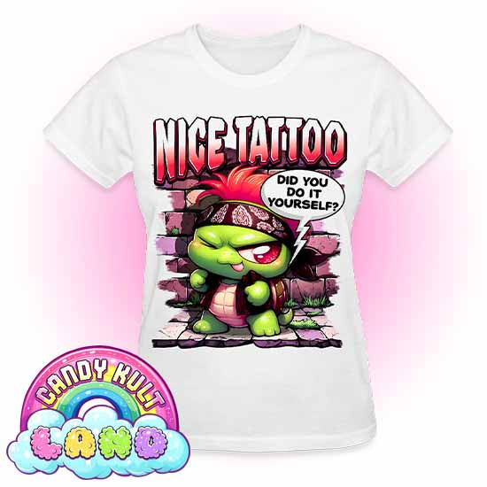 Nice Tattoo Did You Do It Yourself? Panku - Candy Kult Land REGULAR FIT Ladies T-Shirt - Candy Kult - Candy Cult - Candy Kult Land - Wishbone - Boo Kitty - Panku - Frosti - Toxic Kitten - Hex-Heart - Cult Candy - Cake High Heels - [product_vendor}