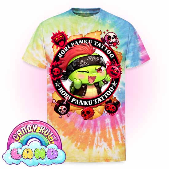 Hori Panku Tattoo - Candy Kult Land Unisex Tie Dye T-Shirt - Candy Kult - Candy Cult - Candy Kult Land - Wishbone - Boo Kitty - Panku - Frosti - Toxic Kitten - Hex-Heart - Cult Candy - Cake High Heels - [product_vendor}