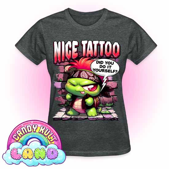 Nice Tattoo Did You Do It Yourself? Panku - Candy Kult Land REGULAR FIT Ladies T-Shirt - Candy Kult - Candy Cult - Candy Kult Land - Wishbone - Boo Kitty - Panku - Frosti - Toxic Kitten - Hex-Heart - Cult Candy - Cake High Heels - [product_vendor}