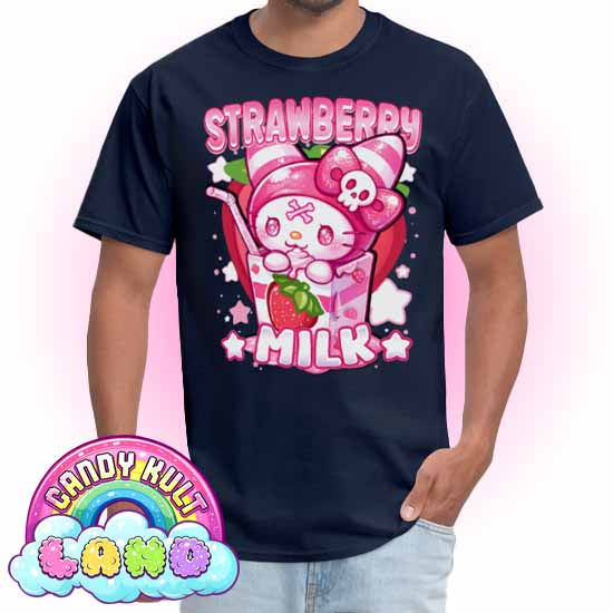 Wishbone Strawberry Milk  - Candy Kult Land COLOUR Men's / Unisex Classic T-Shirt - Candy Kult - Candy Cult - Candy Kult Land - Wishbone - Boo Kitty - Panku - Frosti - Toxic Kitten - Hex-Heart - Cult Candy - Cake High Heels - [product_vendor}