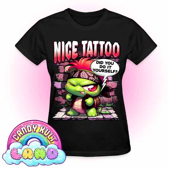 Nice Tattoo Did You Do It Yourself? Panku - Candy Kult Land REGULAR FIT Ladies T-Shirt - Candy Kult - Candy Cult - Candy Kult Land - Wishbone - Boo Kitty - Panku - Frosti - Toxic Kitten - Hex-Heart - Cult Candy - Cake High Heels - [product_vendor}