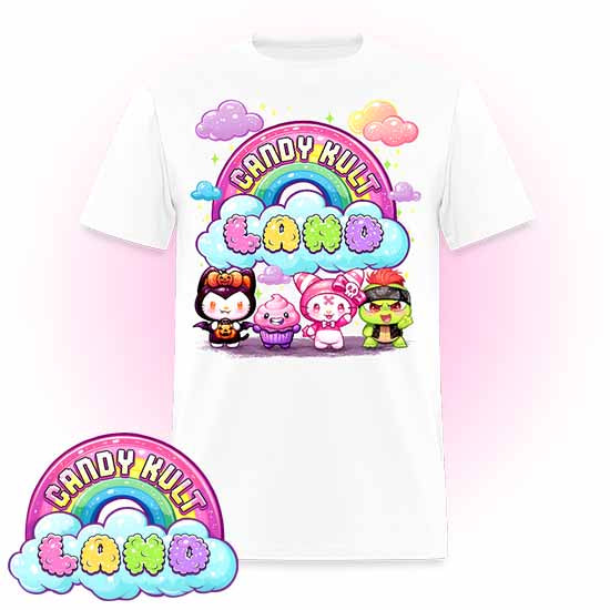 Wishbone, Frosti Boo & Panku - Candy Kult Land Men's / Unisex Classic T-Shirt - Candy Kult - Candy Cult - Candy Kult Land - Wishbone - Boo Kitty - Panku - Frosti - Toxic Kitten - Hex-Heart - Cult Candy - Cake High Heels - [product_vendor}