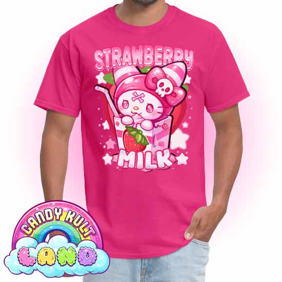 Wishbone Strawberry Milk  - Candy Kult Land COLOUR Men's / Unisex Classic T-Shirt - Candy Kult - Candy Cult - Candy Kult Land - Wishbone - Boo Kitty - Panku - Frosti - Toxic Kitten - Hex-Heart - Cult Candy - Cake High Heels - [product_vendor}