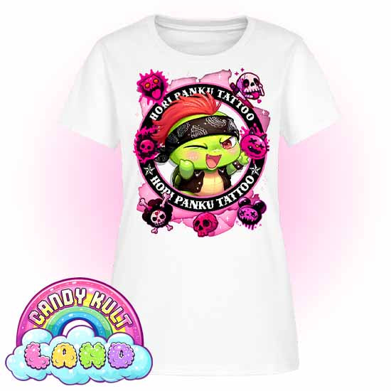Hori Panku Tattoo Pink - Candy Kult Land Women's FITTED T-Shirt - Candy Kult - Candy Cult - Candy Kult Land - Wishbone - Boo Kitty - Panku - Frosti - Toxic Kitten - Hex-Heart - Cult Candy - Cake High Heels - [product_vendor}