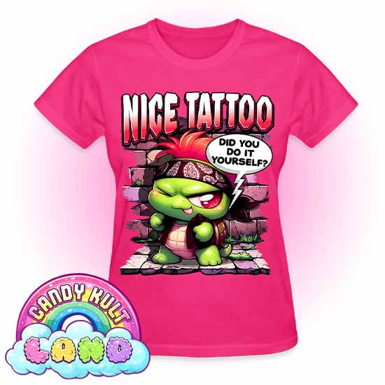 Nice Tattoo Did You Do It Yourself? Panku - Candy Kult Land REGULAR FIT Ladies T-Shirt - Candy Kult - Candy Cult - Candy Kult Land - Wishbone - Boo Kitty - Panku - Frosti - Toxic Kitten - Hex-Heart - Cult Candy - Cake High Heels - [product_vendor}