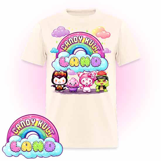Wishbone, Frosti Boo & Panku - Candy Kult Land Men's / Unisex Classic T-Shirt - Candy Kult - Candy Cult - Candy Kult Land - Wishbone - Boo Kitty - Panku - Frosti - Toxic Kitten - Hex-Heart - Cult Candy - Cake High Heels - [product_vendor}