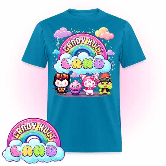Wishbone, Frosti Boo & Panku - Candy Kult Land COLOUR Men's / Unisex Classic T-Shirt - Candy Kult - Candy Cult - Candy Kult Land - Wishbone - Boo Kitty - Panku - Frosti - Toxic Kitten - Hex-Heart - Cult Candy - Cake High Heels - [product_vendor}