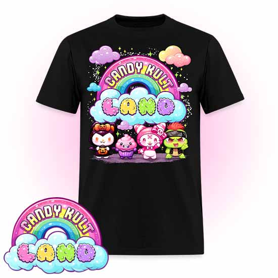 Wishbone, Frosti Boo & Panku - Candy Kult Land Men's / Unisex Classic T-Shirt - Candy Kult - Candy Cult - Candy Kult Land - Wishbone - Boo Kitty - Panku - Frosti - Toxic Kitten - Hex-Heart - Cult Candy - Cake High Heels - [product_vendor}