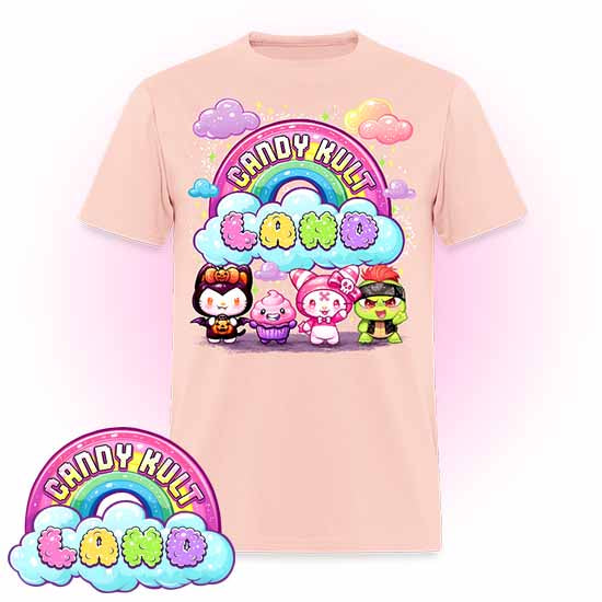 Wishbone, Frosti Boo & Panku - Candy Kult Land COLOUR Men's / Unisex Classic T-Shirt - Candy Kult - Candy Cult - Candy Kult Land - Wishbone - Boo Kitty - Panku - Frosti - Toxic Kitten - Hex-Heart - Cult Candy - Cake High Heels - [product_vendor}