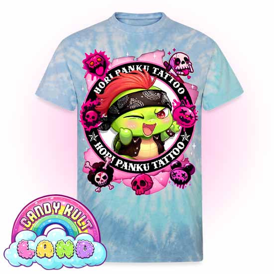 Hori Panku Tattoo Pink - Candy Kult Land Unisex Tie Dye T-Shirt - Candy Kult - Candy Cult - Candy Kult Land - Wishbone - Boo Kitty - Panku - Frosti - Toxic Kitten - Hex-Heart - Cult Candy - Cake High Heels - [product_vendor}