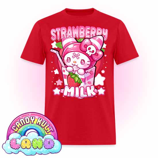 Wishbone Strawberry Milk  - Candy Kult Land COLOUR Men's / Unisex Classic T-Shirt - Candy Kult - Candy Cult - Candy Kult Land - Wishbone - Boo Kitty - Panku - Frosti - Toxic Kitten - Hex-Heart - Cult Candy - Cake High Heels - [product_vendor}