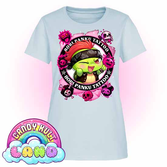 Hori Panku Tattoo Pink - Candy Kult Land Women's FITTED T-Shirt - Candy Kult - Candy Cult - Candy Kult Land - Wishbone - Boo Kitty - Panku - Frosti - Toxic Kitten - Hex-Heart - Cult Candy - Cake High Heels - [product_vendor}