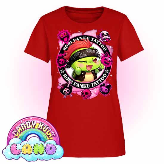 Hori Panku Tattoo Pink - Candy Kult Land Women's FITTED T-Shirt - Candy Kult - Candy Cult - Candy Kult Land - Wishbone - Boo Kitty - Panku - Frosti - Toxic Kitten - Hex-Heart - Cult Candy - Cake High Heels - [product_vendor}