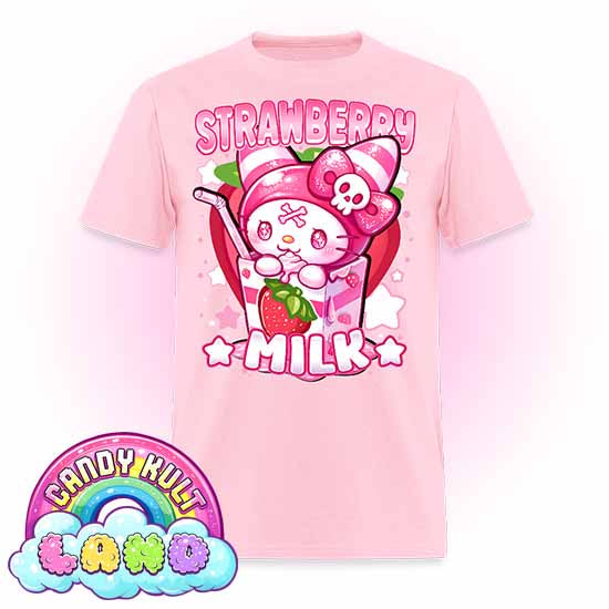 Wishbone Strawberry Milk  - Candy Kult Land COLOUR Men's / Unisex Classic T-Shirt - Candy Kult - Candy Cult - Candy Kult Land - Wishbone - Boo Kitty - Panku - Frosti - Toxic Kitten - Hex-Heart - Cult Candy - Cake High Heels - [product_vendor}