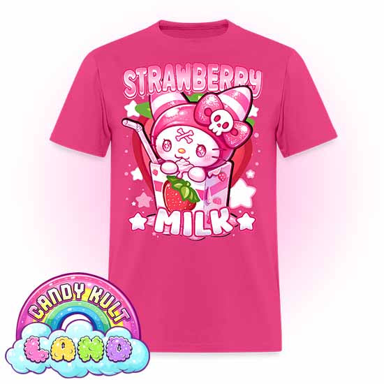 Wishbone Strawberry Milk  - Candy Kult Land COLOUR Men's / Unisex Classic T-Shirt - Candy Kult - Candy Cult - Candy Kult Land - Wishbone - Boo Kitty - Panku - Frosti - Toxic Kitten - Hex-Heart - Cult Candy - Cake High Heels - [product_vendor}