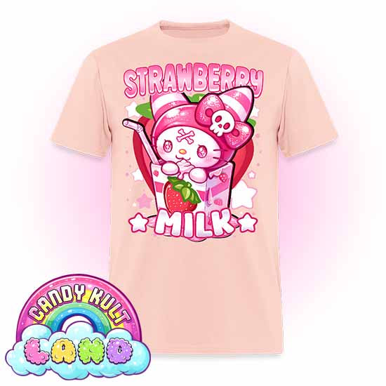 Wishbone Strawberry Milk  - Candy Kult Land COLOUR Men's / Unisex Classic T-Shirt - Candy Kult - Candy Cult - Candy Kult Land - Wishbone - Boo Kitty - Panku - Frosti - Toxic Kitten - Hex-Heart - Cult Candy - Cake High Heels - [product_vendor}