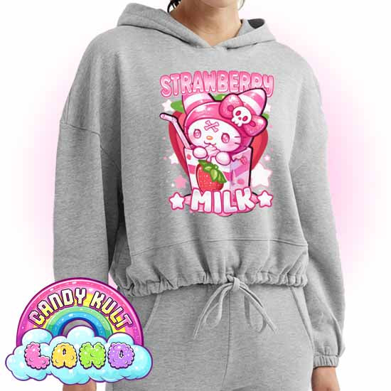 Wishbone Strawberry Milk - Candy Kult Land Women’s Cropped Hoodie