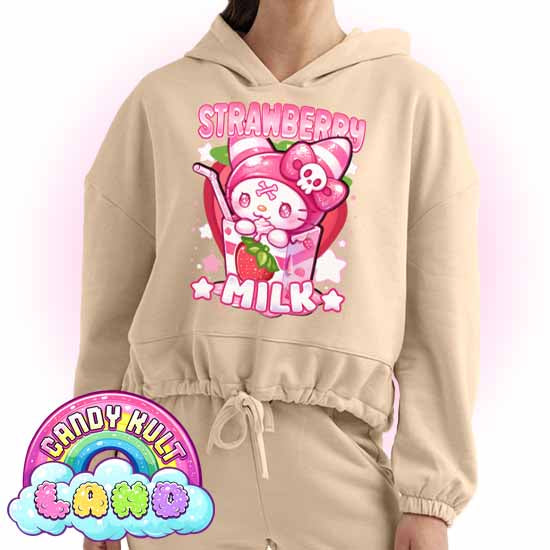 Wishbone Strawberry Milk - Candy Kult Land Women’s Cropped Hoodie