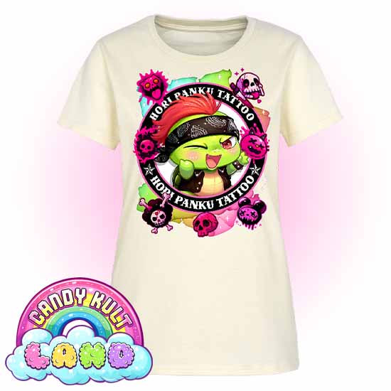 Hori Panku Tattoo Rainbow - Candy Kult Land Women's FITTED T-Shirt - Candy Kult - Candy Cult - Candy Kult Land - Wishbone - Boo Kitty - Panku - Frosti - Toxic Kitten - Hex-Heart - Cult Candy - Cake High Heels - [product_vendor}
